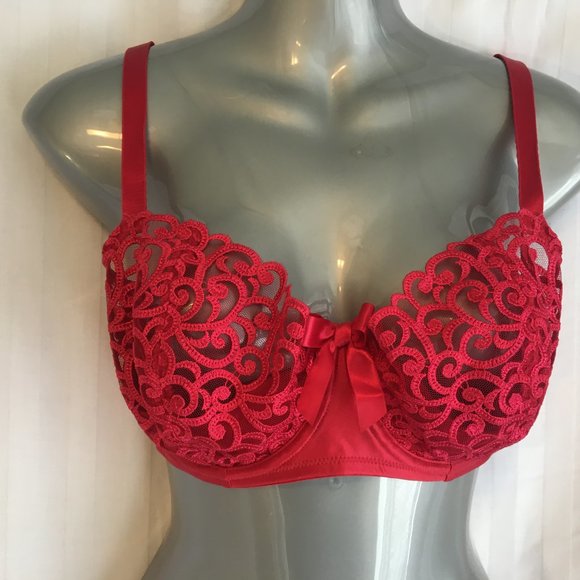 Victoria's Secret 34DD Unlined 1/2 Padding Push Up Cherry Red Lace Underwire Bra - Picture 4 of 16